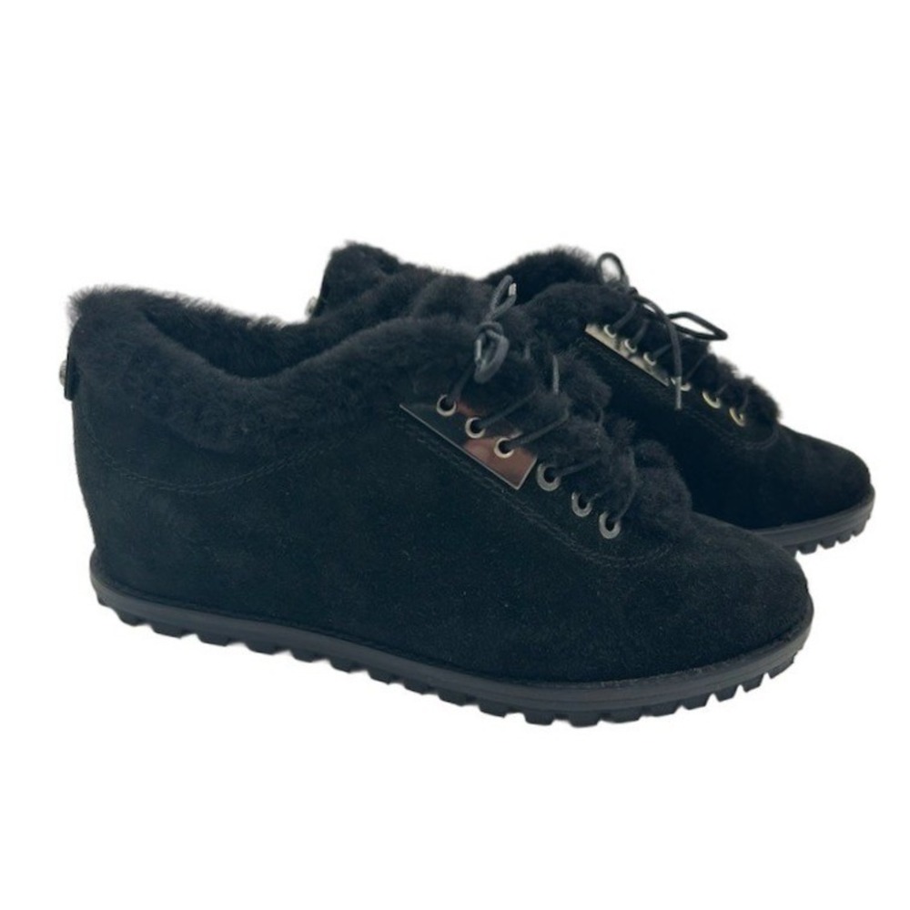 Stuart Weitzman Ankle Boots Women's Size 6 M Black Suede Shearling Wedge Spain